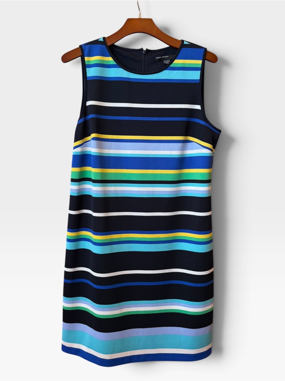Maggy London Navy Multicolor Striped Sleeveless Shift Dress 14